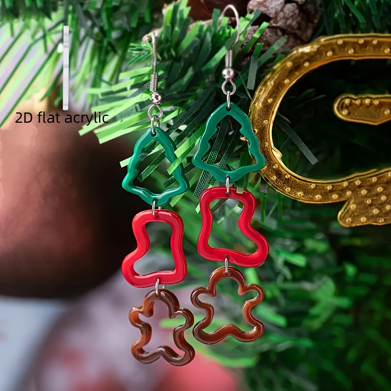 2pcs 2D Flat Hollow Christmas Tree Socks Earrings